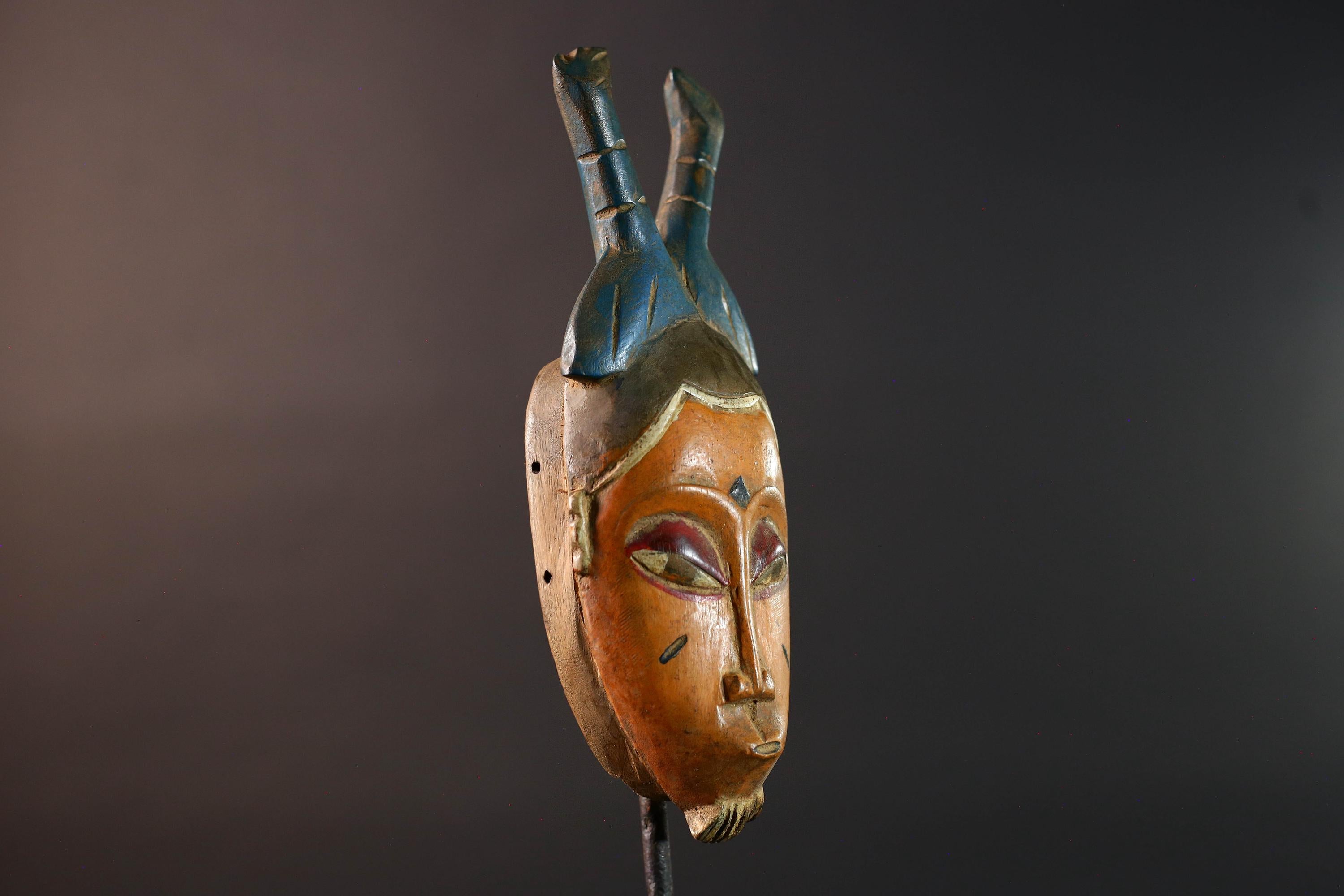baule mask african tribal wall art spirit carving ivory coast decor wood sculpture feminine face handmade goli mask G5486