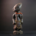 African statue Yoruba carved female figure from Nigeria with beads, tribal details, and dark finish for spiritual home decor G5561