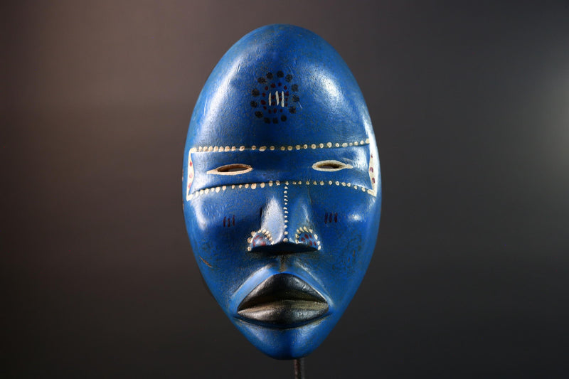 African wood mask Dan blue wall carving tribal decor portrait face mask cultural artifact painted mask decor artisan crafted artwork G5564
