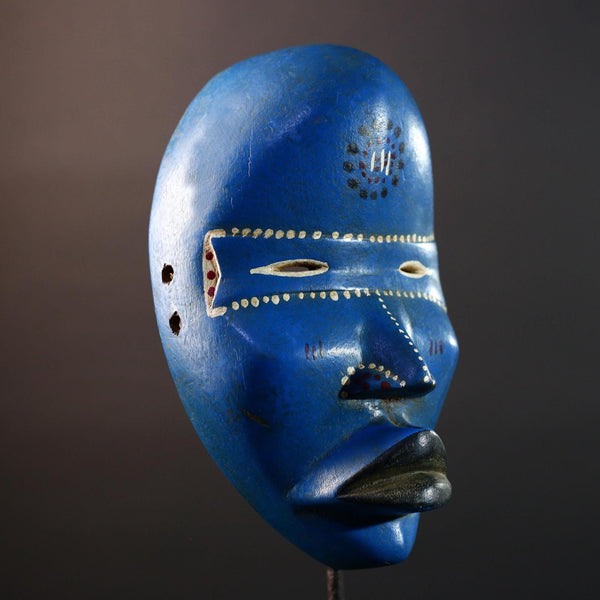 African wood mask Dan blue wall carving tribal decor portrait face mask cultural artifact painted mask decor artisan crafted artwork G5564