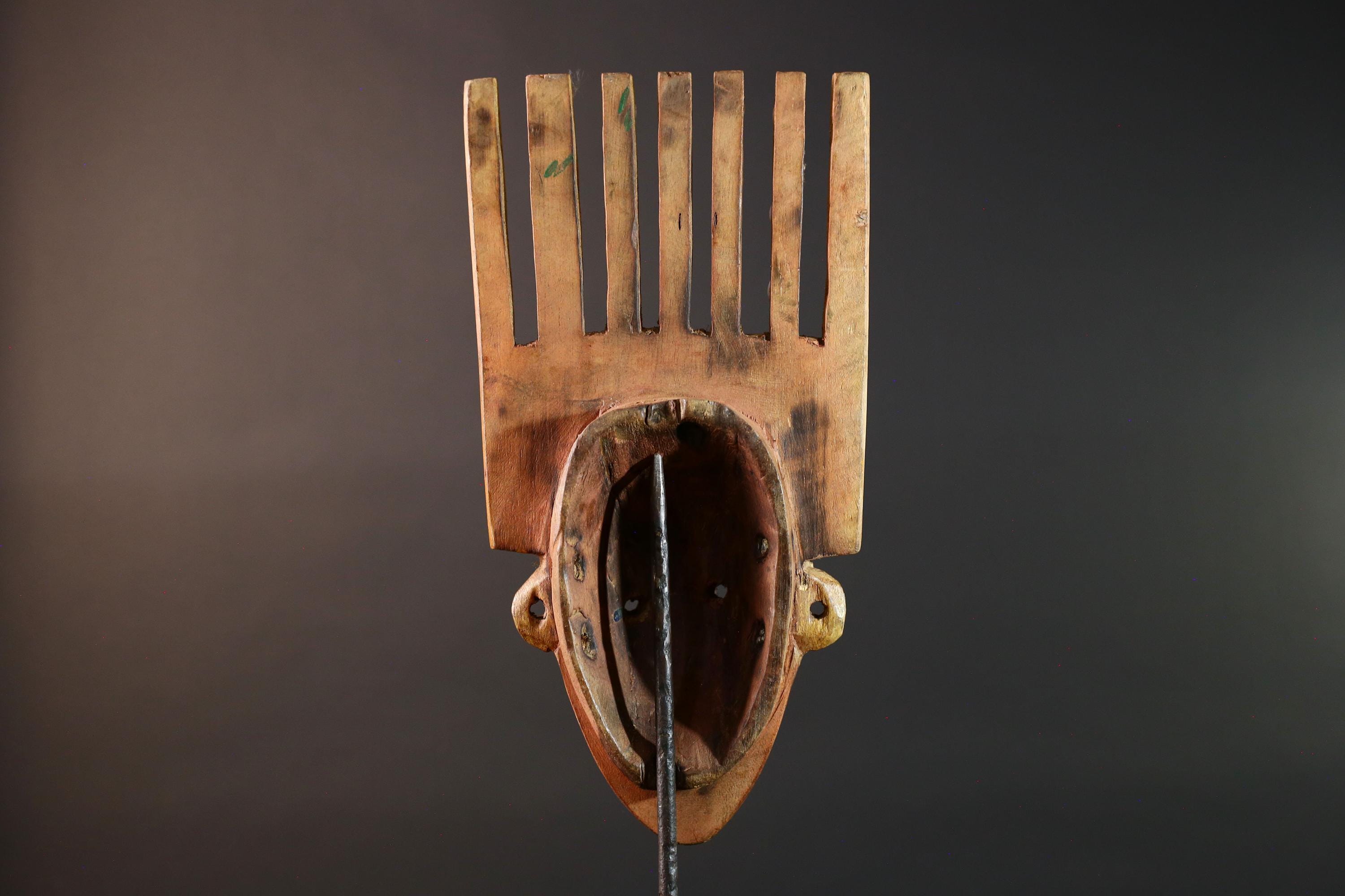 African mask Bwoom tribal wall carving green face decor cowrie shell artwork unique crest art cultural artifact collectible mask G5566