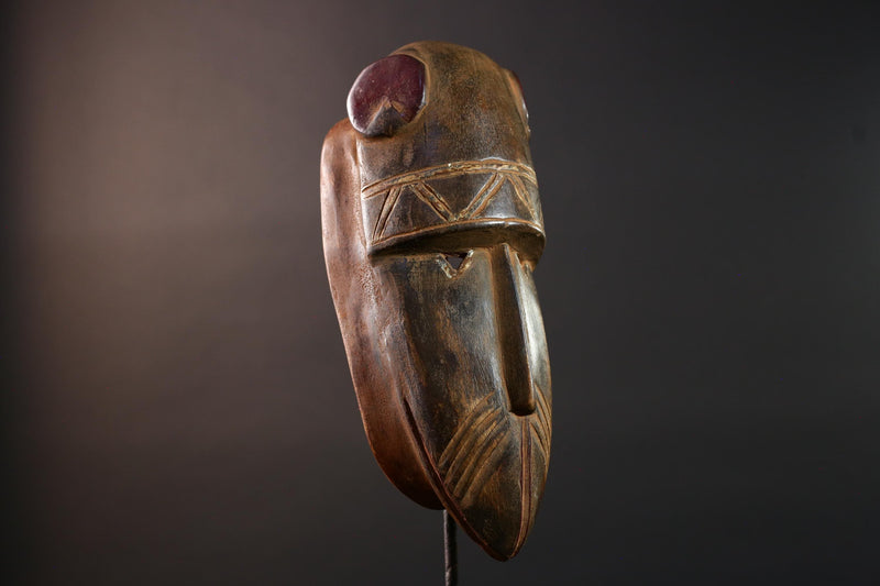 African Dan mask tribal wall decor carved wooden face with red discs ivory coast ethnic art geometric mask spiritual african sculpture G5488