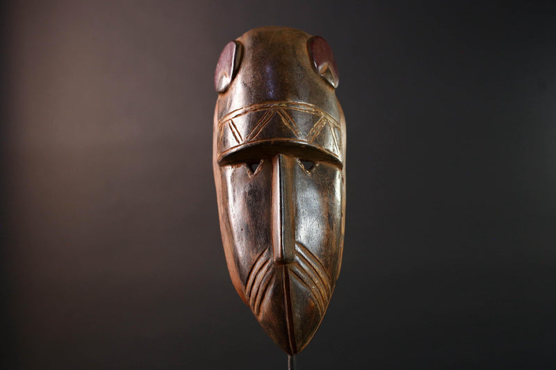 African Dan mask tribal wall decor carved wooden face with red discs ivory coast ethnic art geometric mask spiritual african sculpture G5488