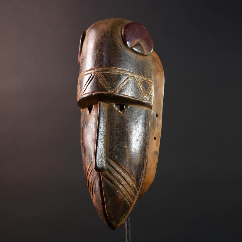 African Dan mask tribal wall decor carved wooden face with red discs ivory coast ethnic art geometric mask spiritual african sculpture G5488