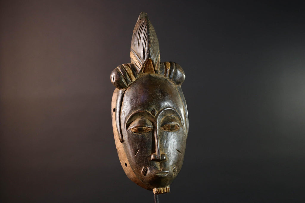 African Baule mask tribal face wall art scarification carving spiritual home decor ivory coast handmade wood sculpture ancestral piece G5491