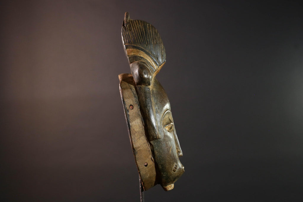 African Baule mask tribal face wall art scarification carving spiritual home decor ivory coast handmade wood sculpture ancestral piece G5491