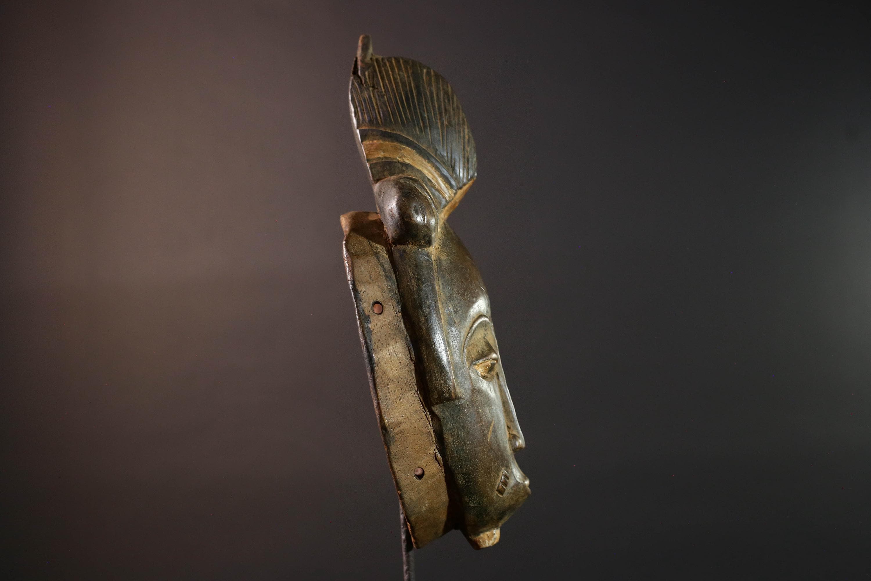 African Baule mask tribal face wall art scarification carving spiritual home decor ivory coast handmade wood sculpture ancestral piece G5491