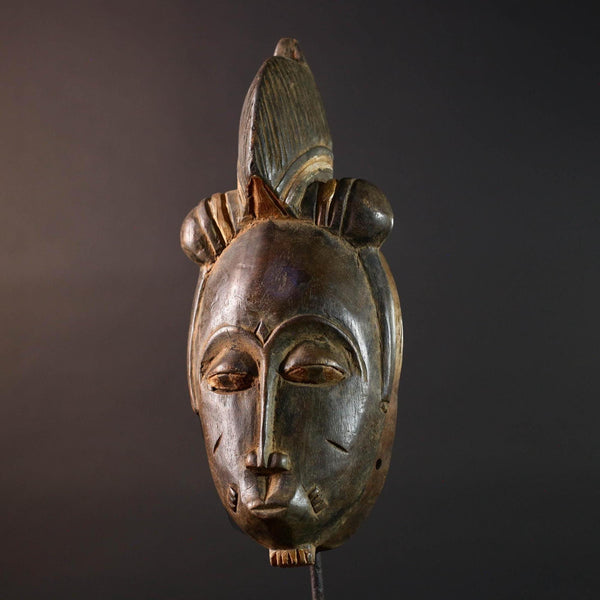 African Baule mask tribal face wall art scarification carving spiritual home decor ivory coast handmade wood sculpture ancestral piece G5491