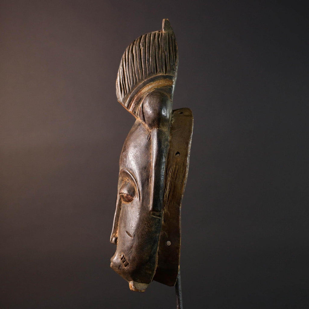 African Baule mask tribal face wall art scarification carving spiritual home decor ivory coast handmade wood sculpture ancestral piece G5491