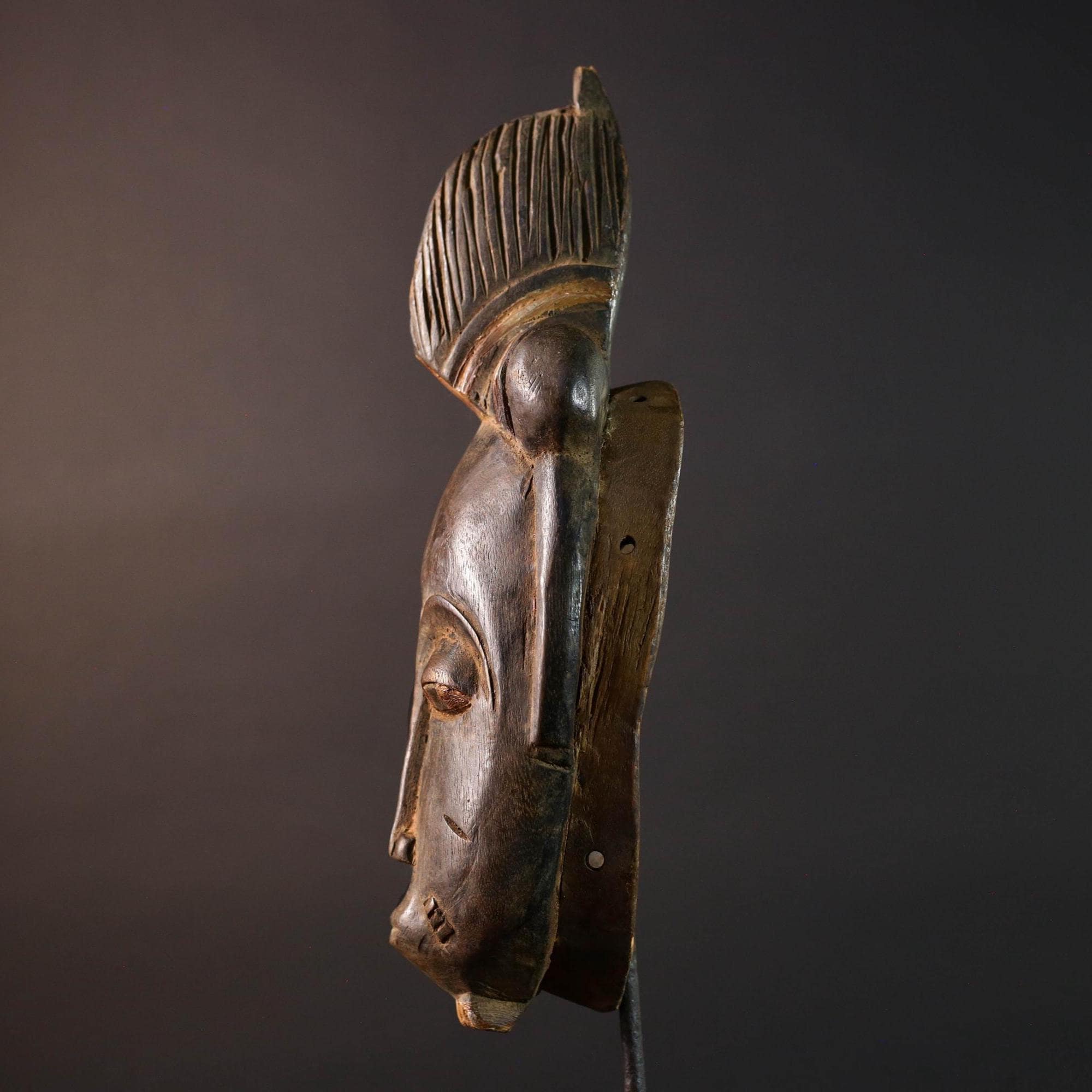 African Baule mask tribal face wall art scarification carving spiritual home decor ivory coast handmade wood sculpture ancestral piece G5491