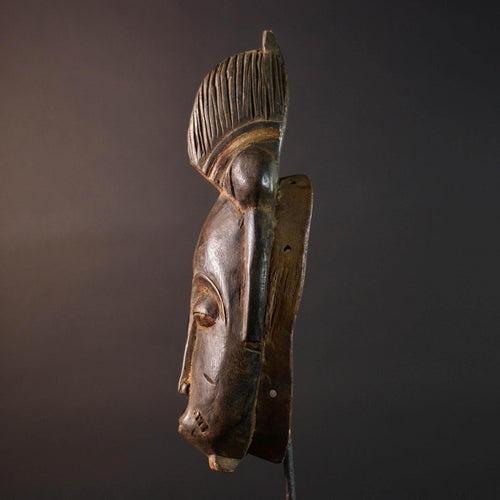 African Baule mask tribal face wall art scarification carving spiritual home decor ivory coast handmade wood sculpture ancestral piece G5491