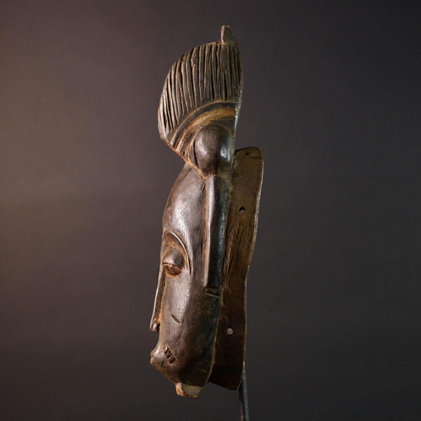 African Baule mask tribal face wall art scarification carving spiritual home decor ivory coast handmade wood sculpture ancestral piece G5491