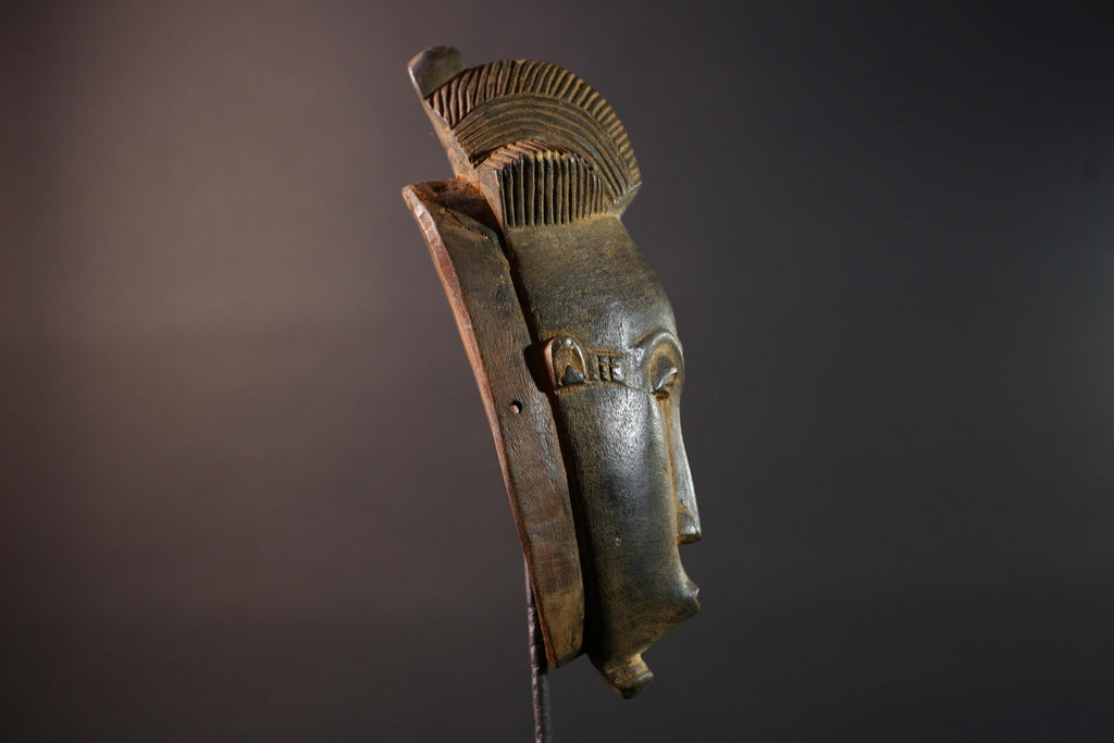 African Baule mask narrow face tribal portrait wall decor ivory coast wood sculpture crest handmade spirit carving ethnic home art G5493