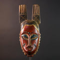 African Guro mask red tribal face wall art with twin handmade wood carving from ivory coast spiritual ethnic decor collector piece G5495