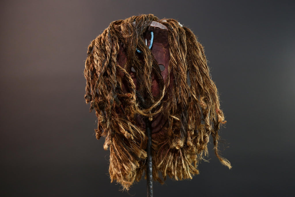 Dan African Tribal Mask With Cowrie Shells Hand Carved Wood Face With Fiber Beard Ethnic Wall Art Ceremonial Boho Home Decor G5580