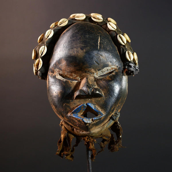 Dan African Tribal Mask With Cowrie Shells Hand Carved Wood Face With Fiber Beard Ethnic Wall Art Ceremonial Boho Home Decor G5582