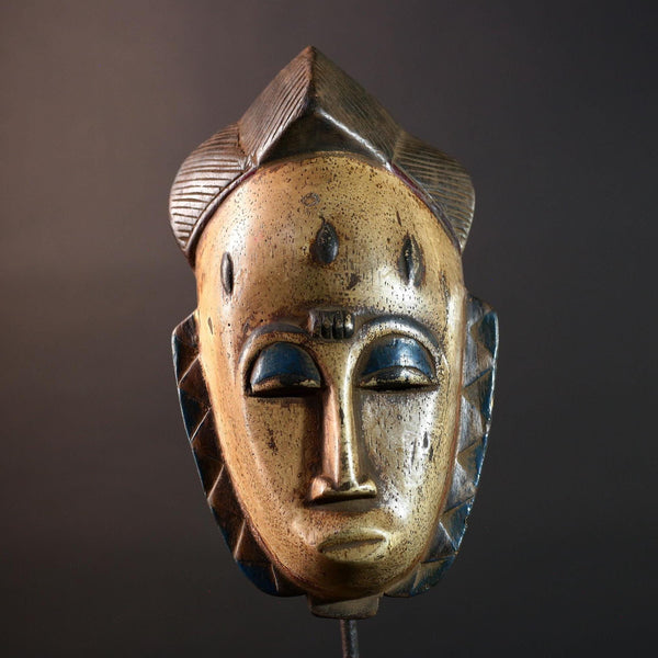 African Baule Mask Hand Carved Ivory Face Tribal Wood Sculpture Ceremonial Art Object Wall Decor Vintage Female Spirit Figure G5583