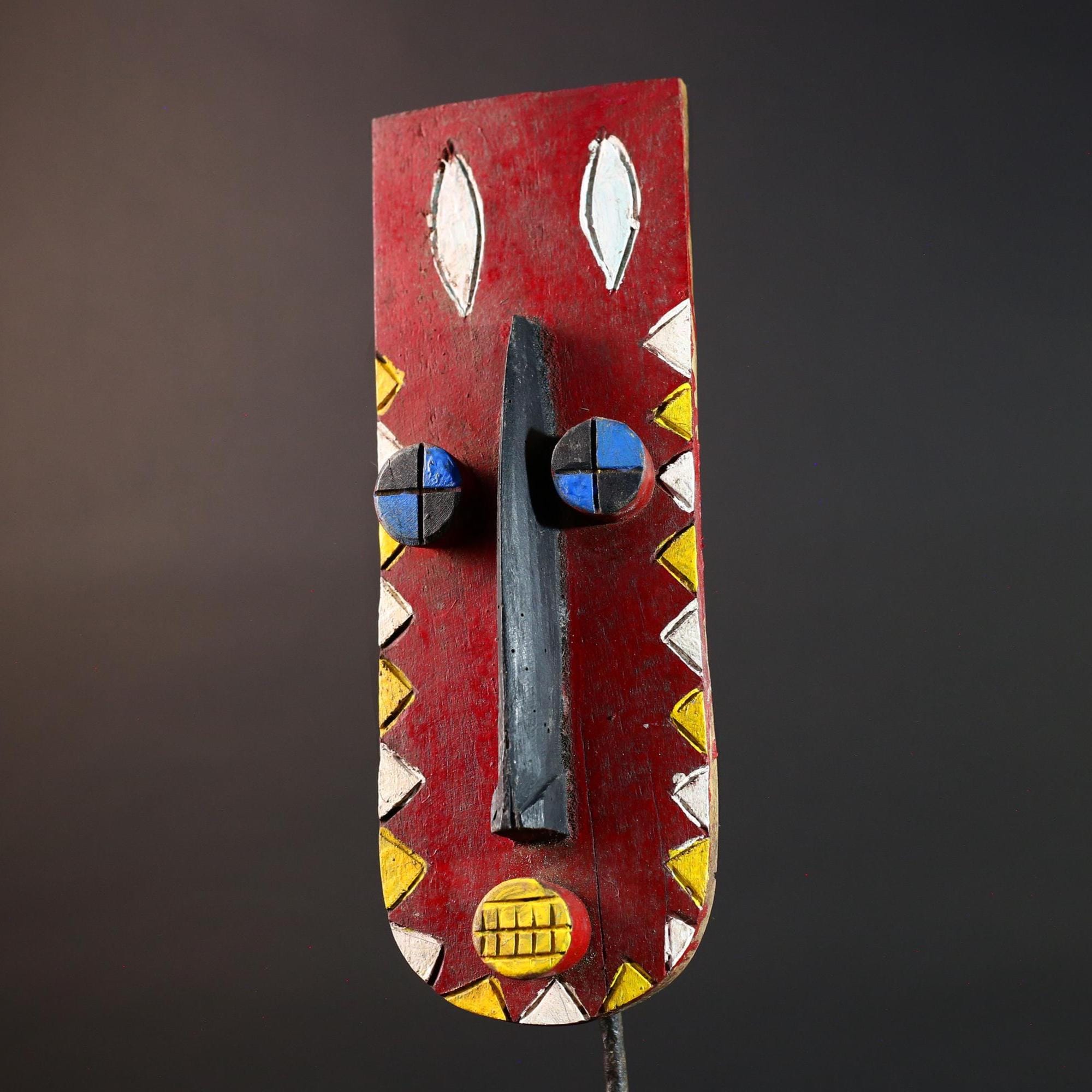 African Bwa Mask Red Tribal Wall Art Geometric Nose Carving Painted Wood Sculpture Abstract Folk Burkina Home Decor Vintage Totem G5588