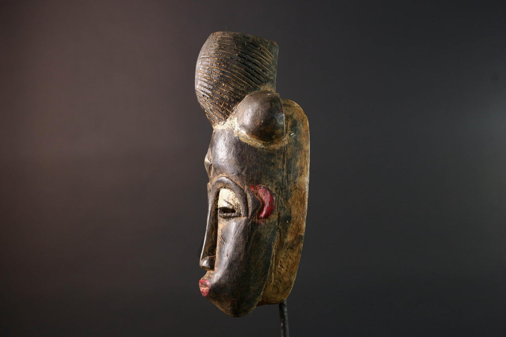 African wall decor Baule tribal mask with ridged crest heart-shaped face and fine carved detail for ancestral cultural display G5497