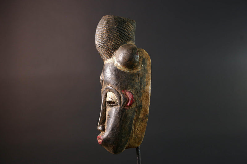 African wall decor Baule tribal mask with ridged crest heart-shaped face and fine carved detail for ancestral cultural display G5497