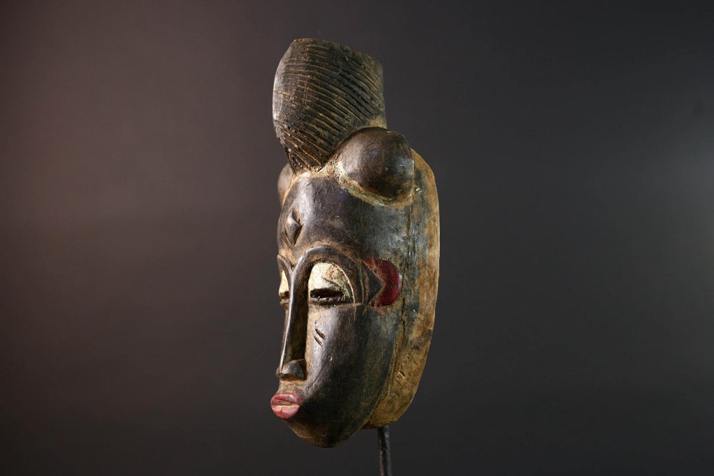 African wall decor Baule tribal mask with ridged crest heart-shaped face and fine carved detail for ancestral cultural display G5497