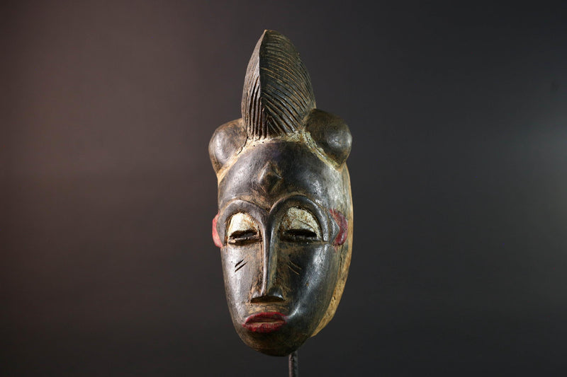 African wall decor Baule tribal mask with ridged crest heart-shaped face and fine carved detail for ancestral cultural display G5497