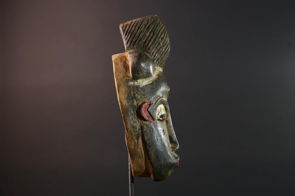 African wall decor Baule tribal mask with ridged crest heart-shaped face and fine carved detail for ancestral cultural display G5497