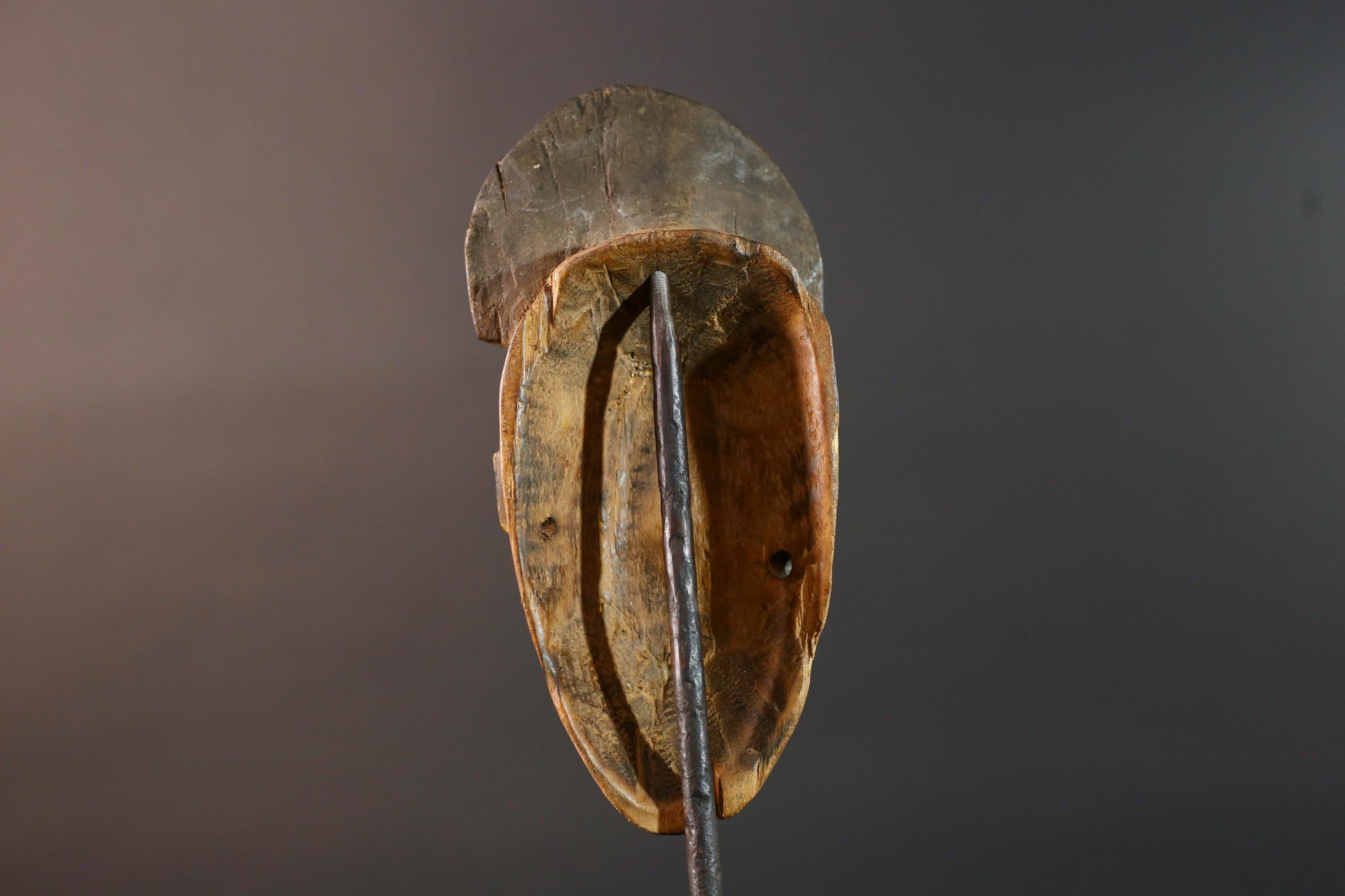 Baule tribal wall decor mask with yellow face blue brow ridged crest and scarified cheeks for african spiritual home interior design G5500
