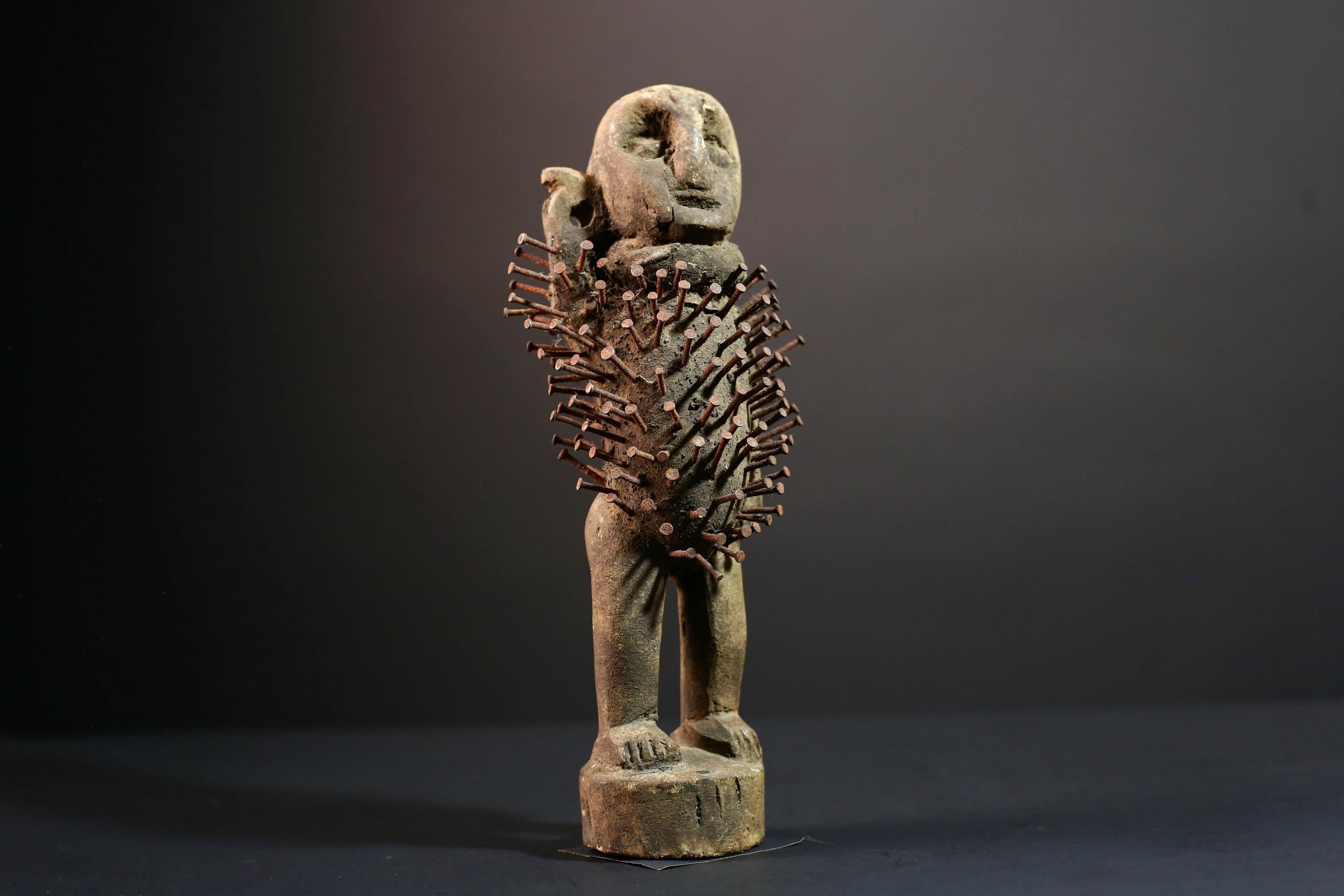 African Kongo nail figure Nkisi Nkondi sculpture carved power statue spiritual tribal art wood decor protective fetish figurine G5507