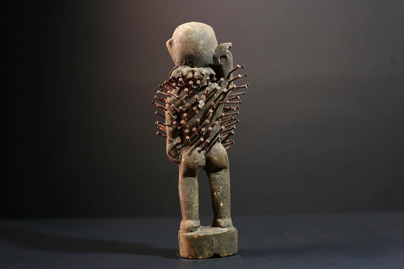 African Kongo nail figure Nkisi Nkondi sculpture carved power statue spiritual tribal art wood decor protective fetish figurine G5507