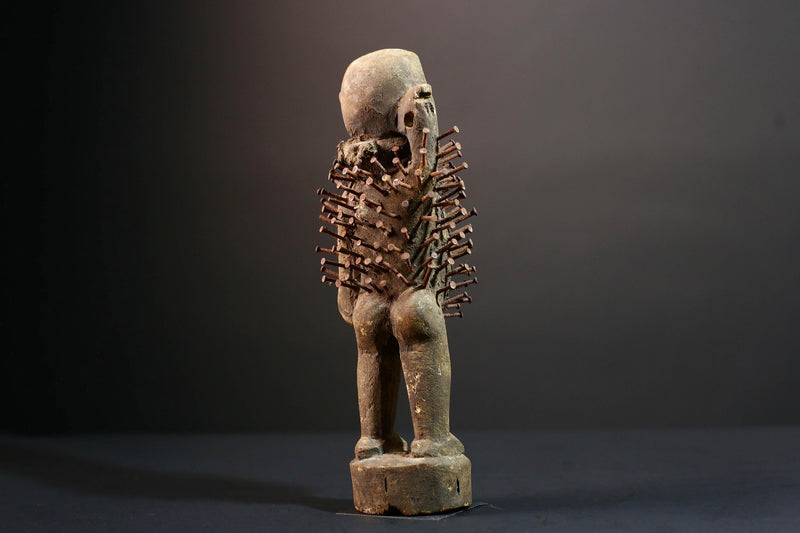 African Kongo nail figure Nkisi Nkondi sculpture carved power statue spiritual tribal art wood decor protective fetish figurine G5507