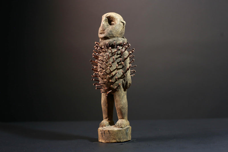 African Kongo nail figure Nkisi Nkondi sculpture carved power statue spiritual tribal art wood decor protective fetish figurine G5507