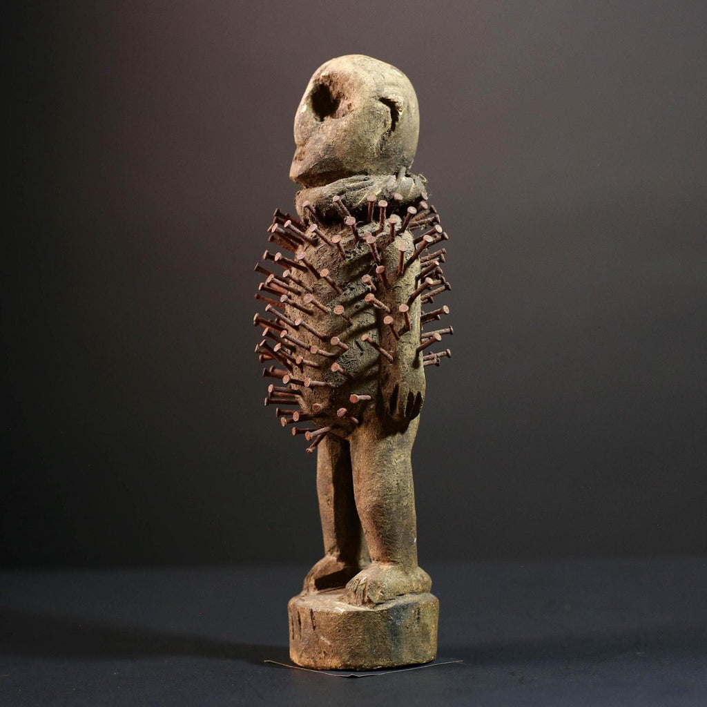 African Kongo nail figure Nkisi Nkondi sculpture carved power statue spiritual tribal art wood decor protective fetish figurine G5507