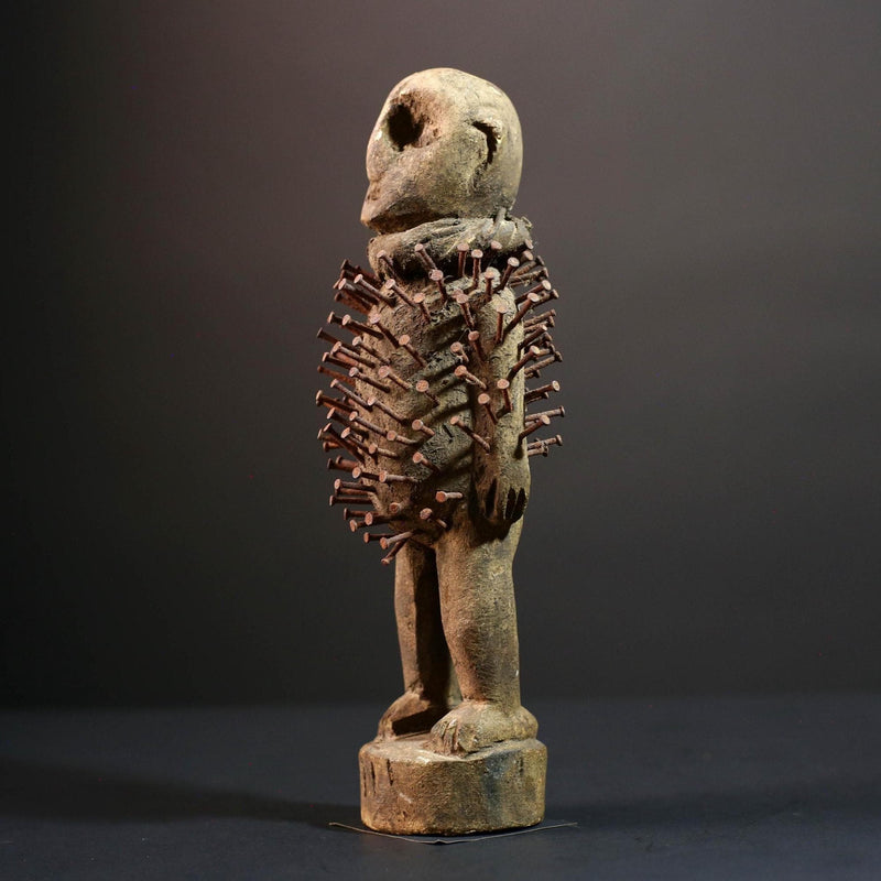 African Kongo nail figure Nkisi Nkondi sculpture carved power statue spiritual tribal art wood decor protective fetish figurine G5507