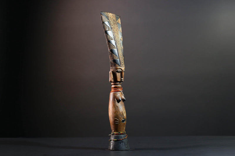 African tribal sculpture hand carved wood figure Baule decor fertility statue cultural home accent tall crest art display-G5510