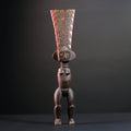 African tribal sculpture full body female figure wooden fertility art statue with tall ridged crest and symbolic carved details-G5508