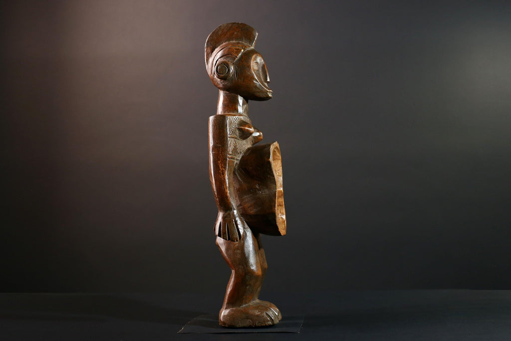 African Tribal Figure Hand Carved Wood Congo Female Sculpture Spirit Ritual Art Decor Collectible Wall Accent Traditional Object-G5595