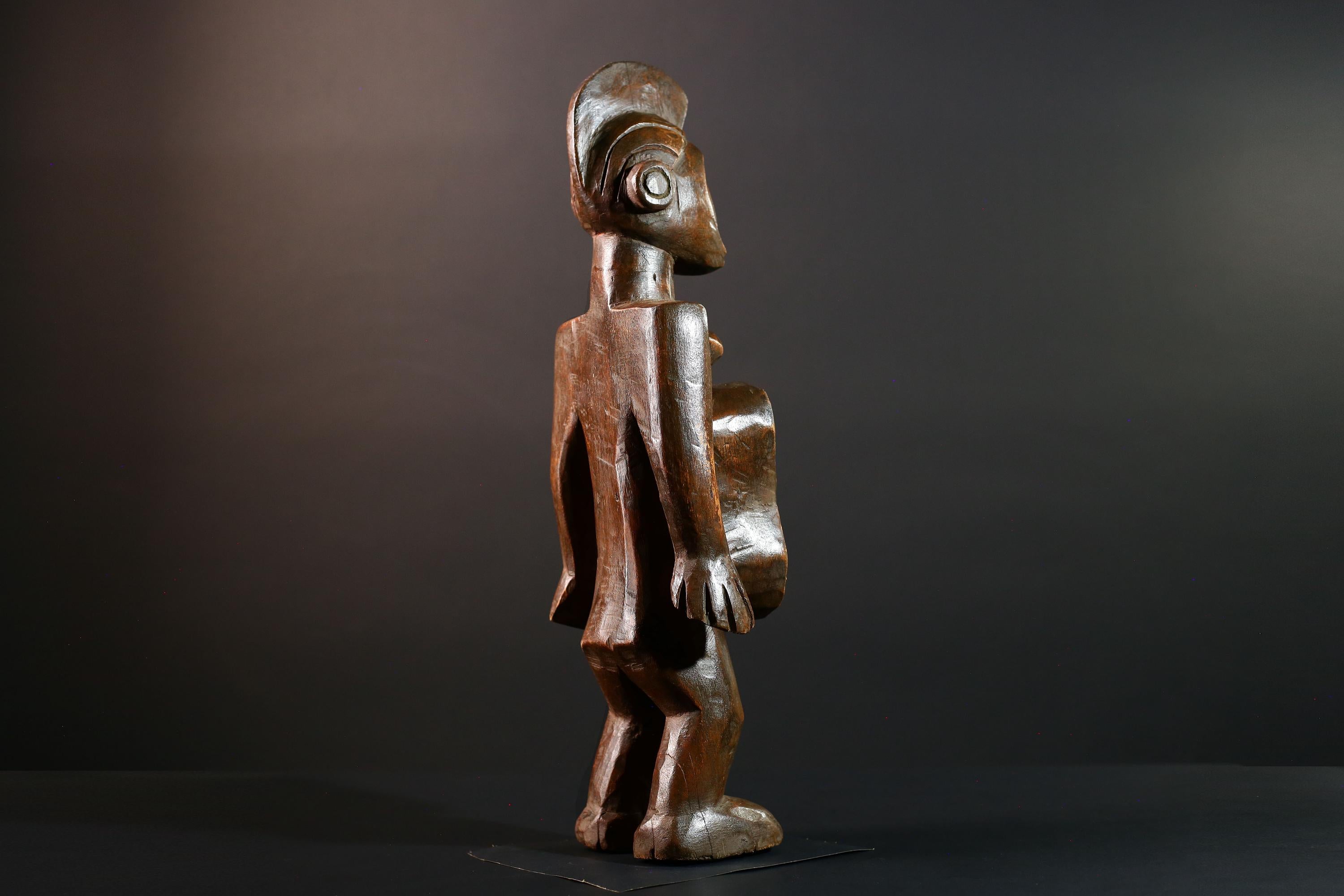 African Tribal Figure Hand Carved Wood Congo Female Sculpture Spirit Ritual Art Decor Collectible Wall Accent Traditional Object-G5595