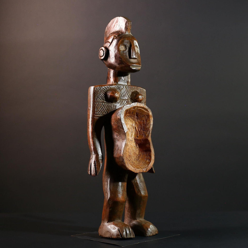 African Tribal Figure Hand Carved Wood Congo Female Sculpture Spirit Ritual Art Decor Collectible Wall Accent Traditional Object-G5595
