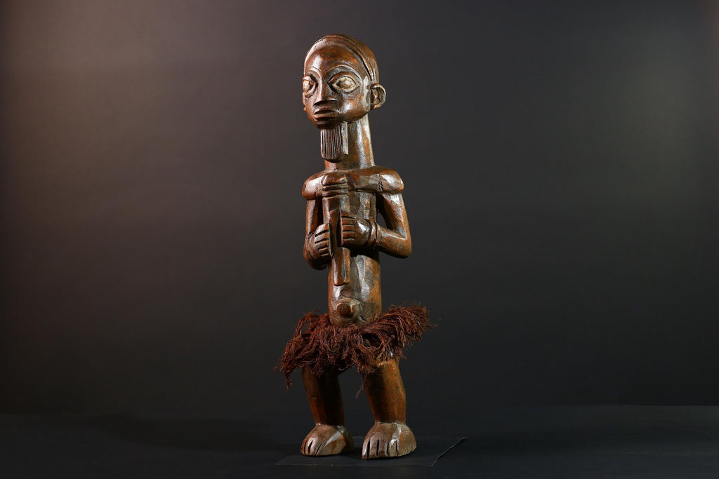 Congo Tribal Ancestor Statue Hand Carved Spirit Shrine Figure African Male Wood Art Symbolic Home Decor Rustic Ethnic Sculpture-G5596