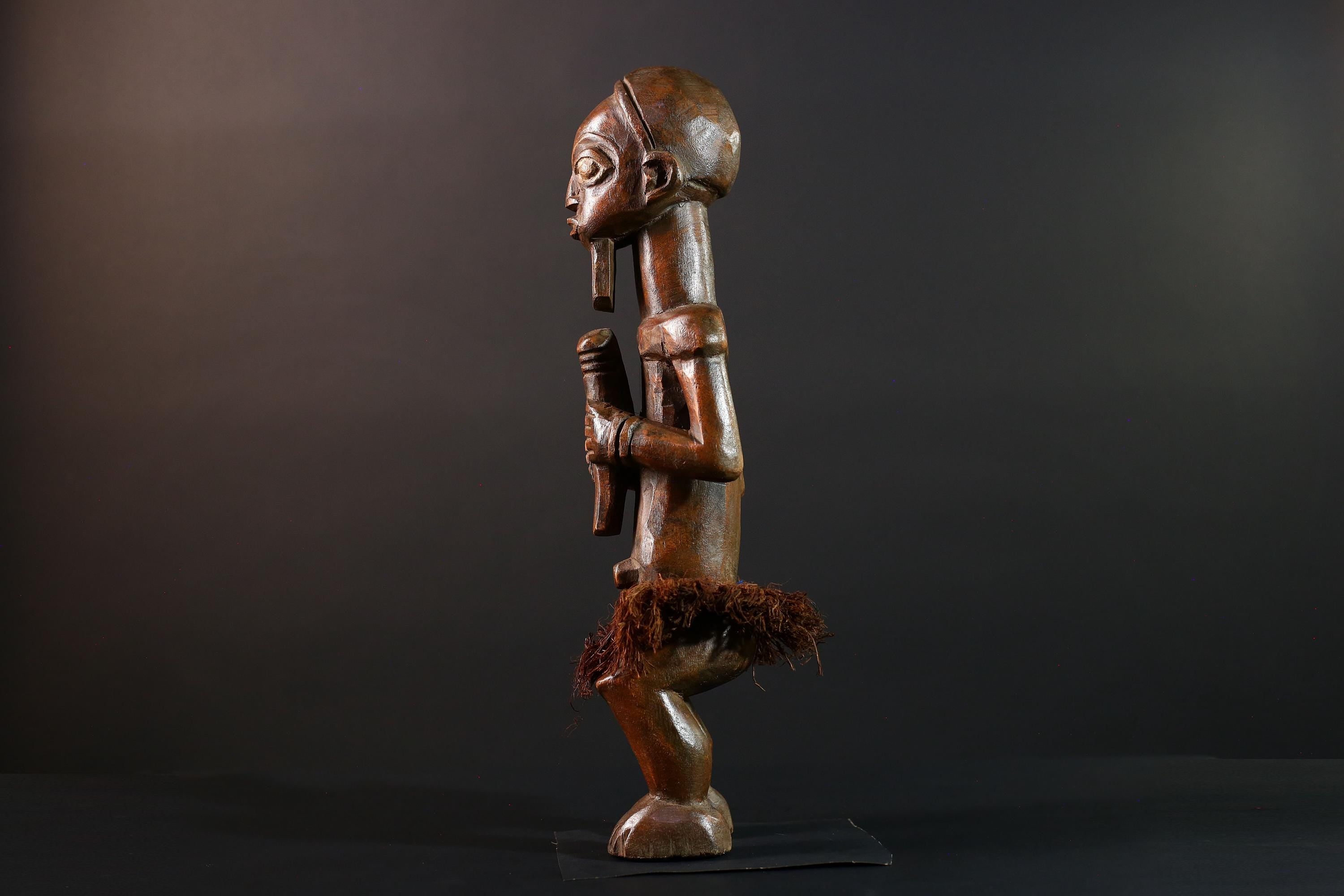 Congo Tribal Ancestor Statue Hand Carved Spirit Shrine Figure African Male Wood Art Symbolic Home Decor Rustic Ethnic Sculpture-G5596