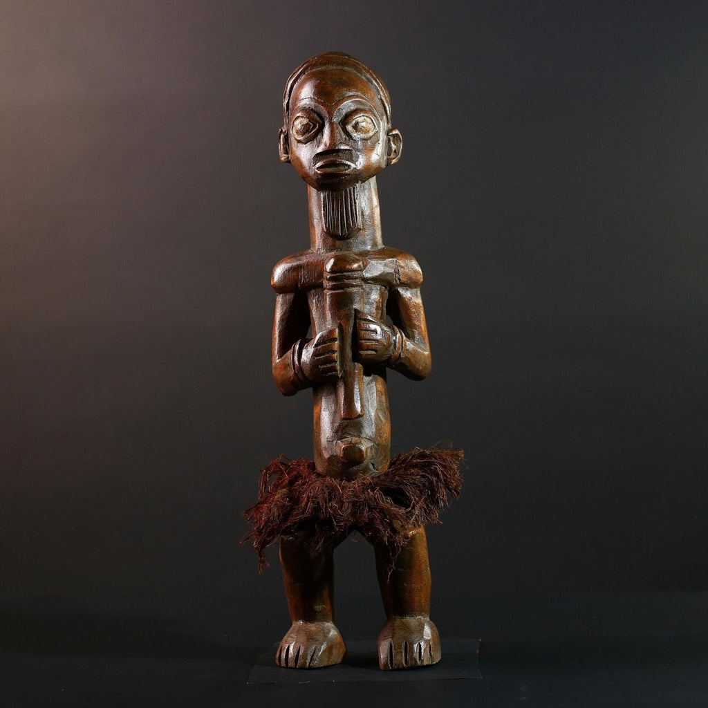 Congo Tribal Ancestor Statue Hand Carved Spirit Shrine Figure African Male Wood Art Symbolic Home Decor Rustic Ethnic Sculpture-G5596