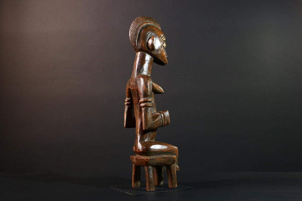 African Seated Tribal Figure Congolese Wood Ancestor Art Hand-Carved Spiritual Shrine Sculpture Decor-G5596