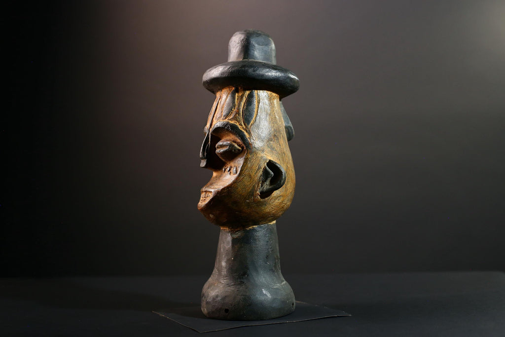 African head sculpture Songye tribal carved wood spirit statue Congo decor ceremonial art spiritual African wall altar piece-G5598