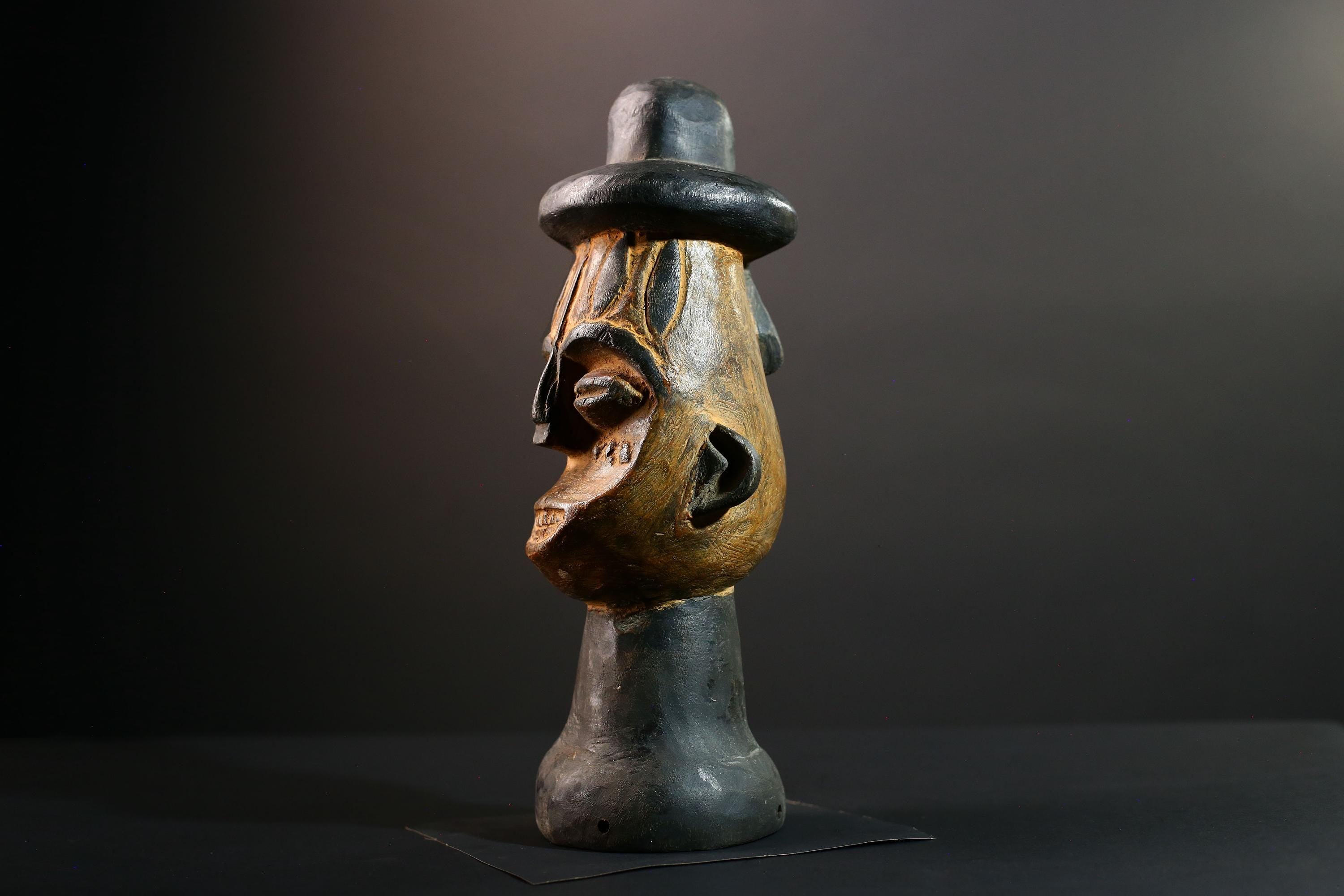 African head sculpture Songye tribal carved wood spirit statue Congo decor ceremonial art spiritual African wall altar piece-G5598