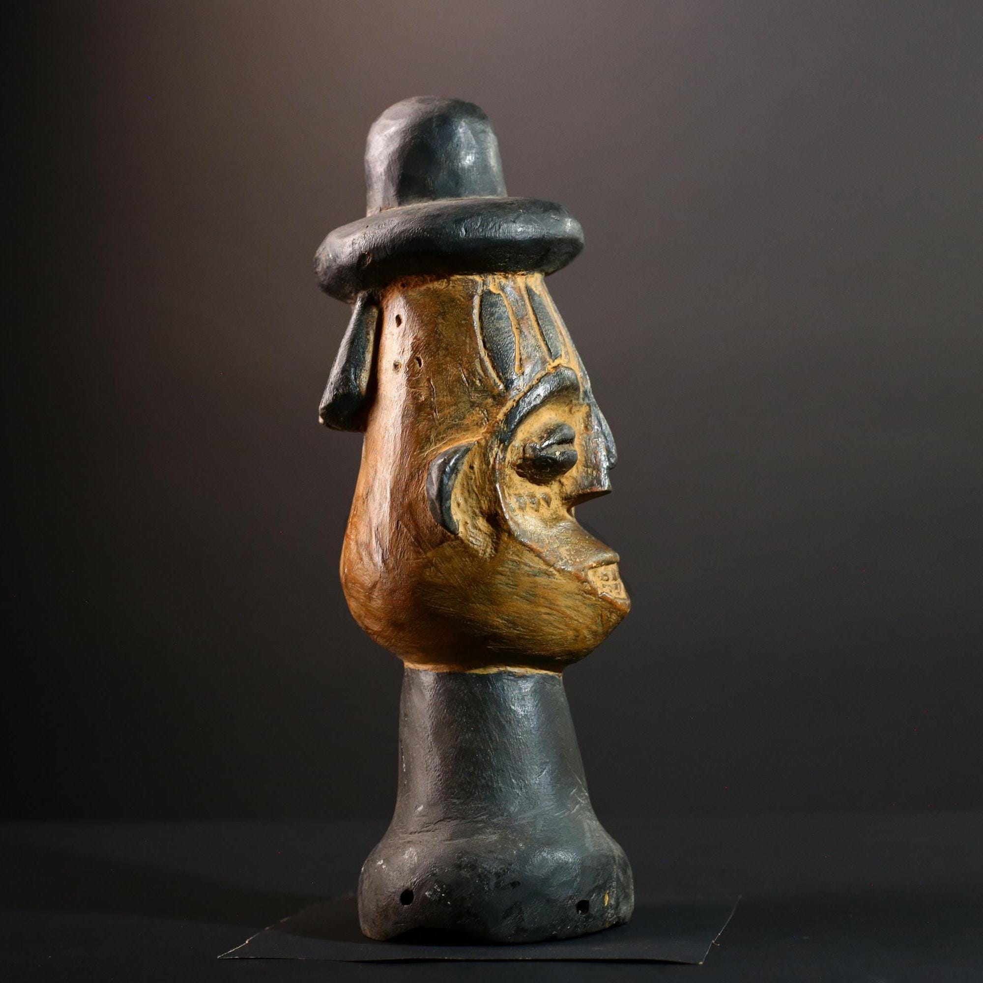 African head sculpture Songye tribal carved wood spirit statue Congo decor ceremonial art spiritual African wall altar piece-G5598
