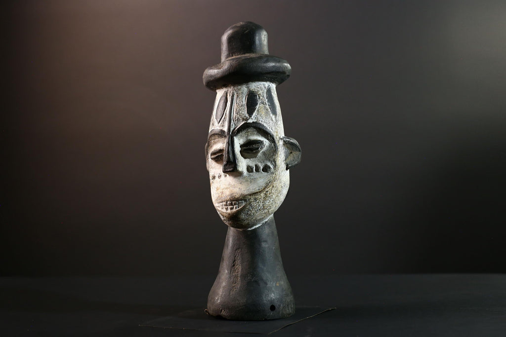 African head sculpture Songye tribal carved wood spirit statue Congo decor ceremonial art spiritual African wall altar piece G5599