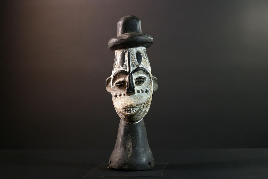 African head sculpture Songye tribal carved wood spirit statue Congo decor ceremonial art spiritual African wall altar piece G5599