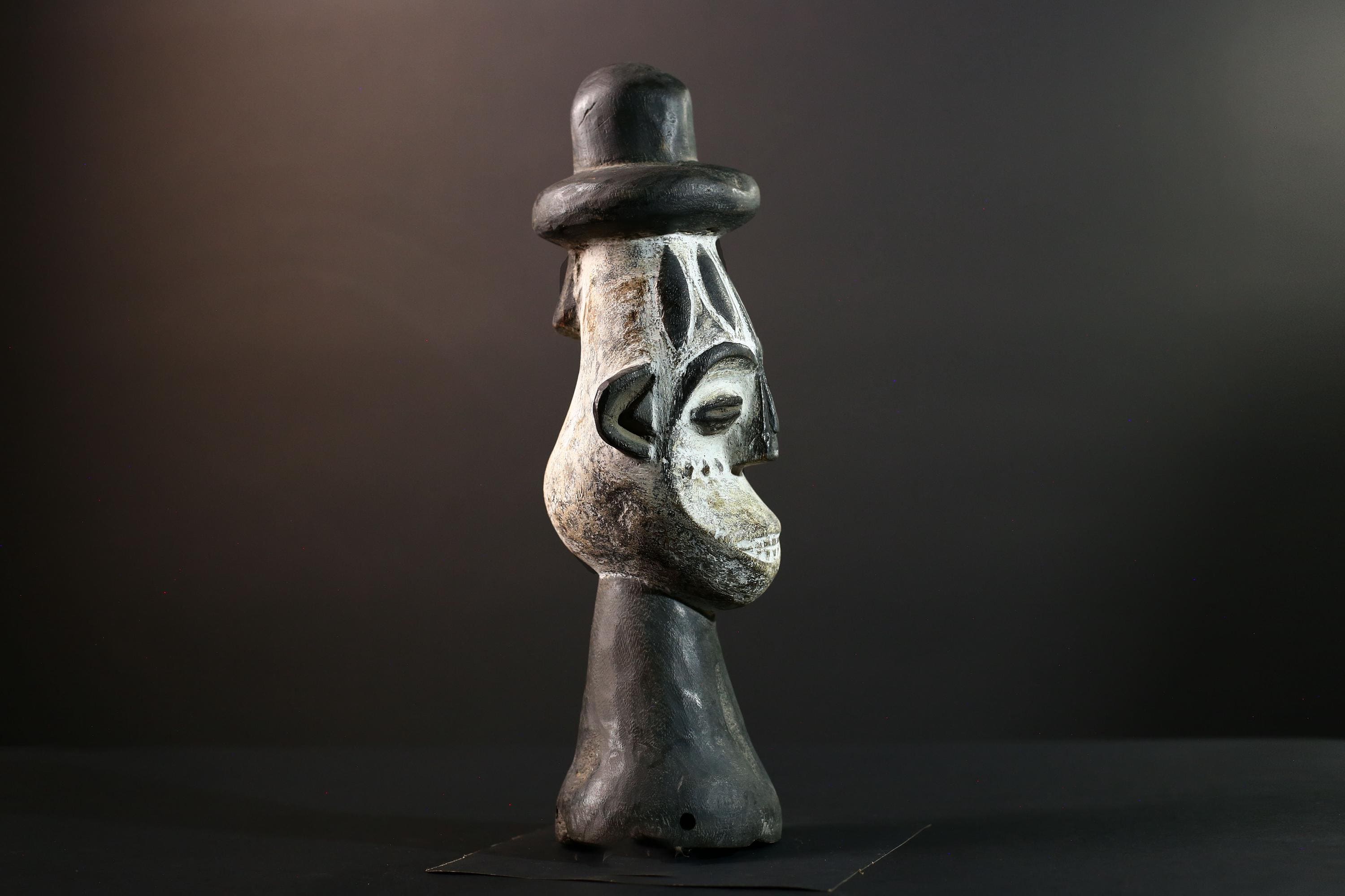 African head sculpture Songye tribal carved wood spirit statue Congo decor ceremonial art spiritual African wall altar piece G5599