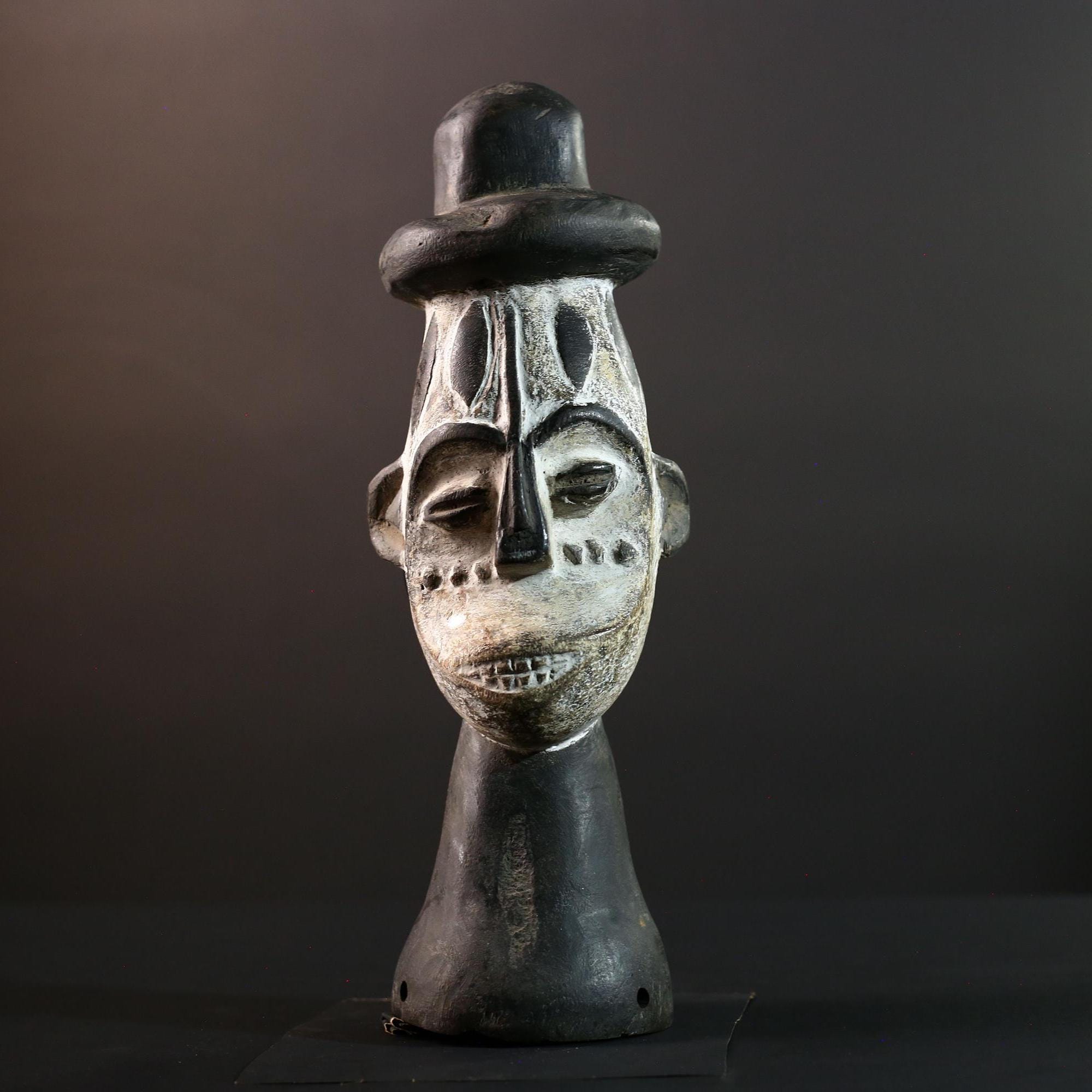 African head sculpture Songye tribal carved wood spirit statue Congo decor ceremonial art spiritual African wall altar piece G5599